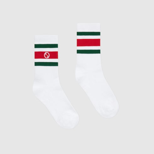 Round Interlocking G cotton socks - white