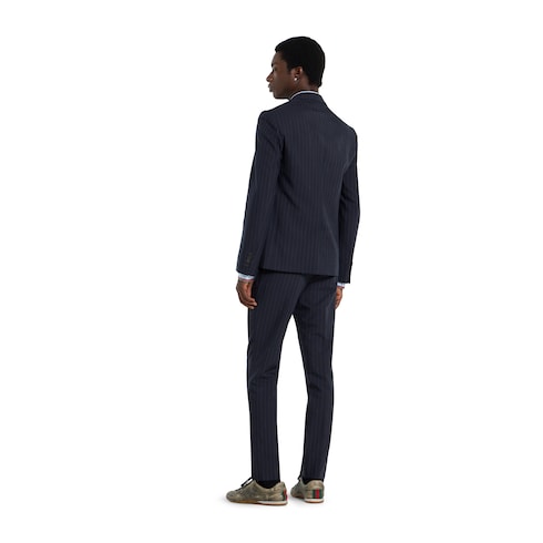 Single-breast pinstripe wool jacket - dark blue and grey