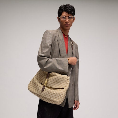Jackie Flap large crossbody bag - sand and brown GG canvas