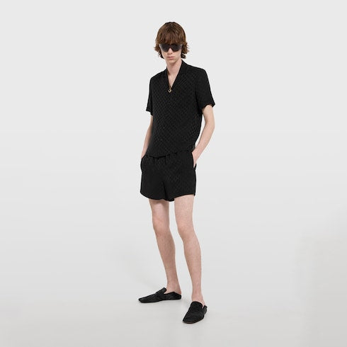GG silk jacquard bowling shirt - black