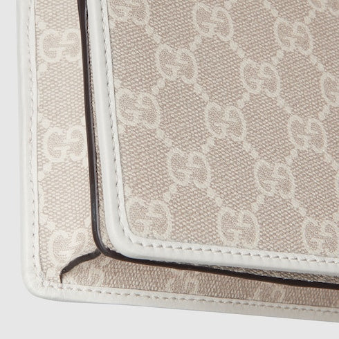 GG Emblem wallet with leather strap - beige and white fabric