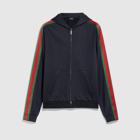 Silk cotton jersey zip jacket with Web - dark blue