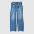 Bootcut cotton denim pants with Horsebit - blue