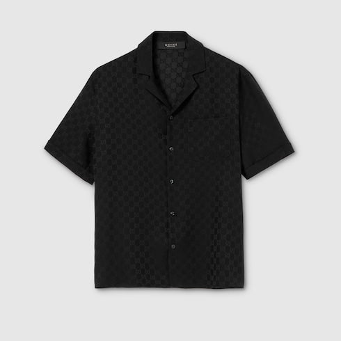 GG silk jacquard bowling shirt - black