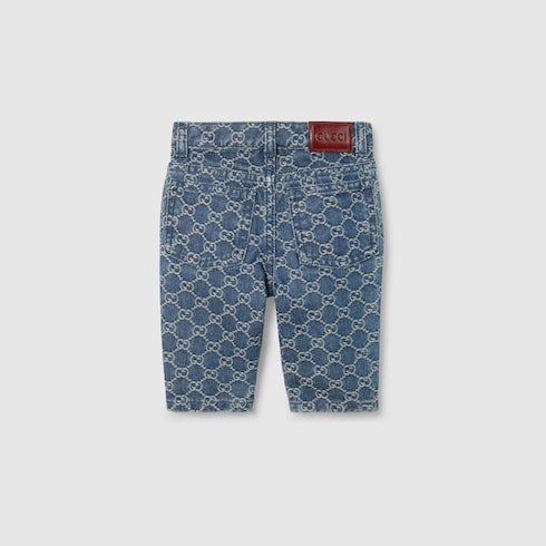 Baby GG denim jacquard pants - blue and ivory