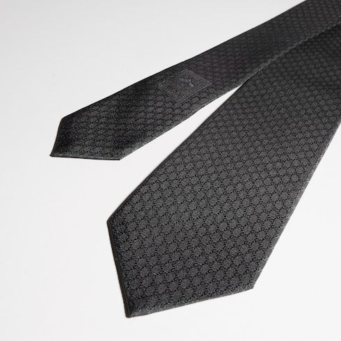 GG silk jacquard tie - black