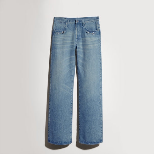Flared denim pants with Horsebit - light blue