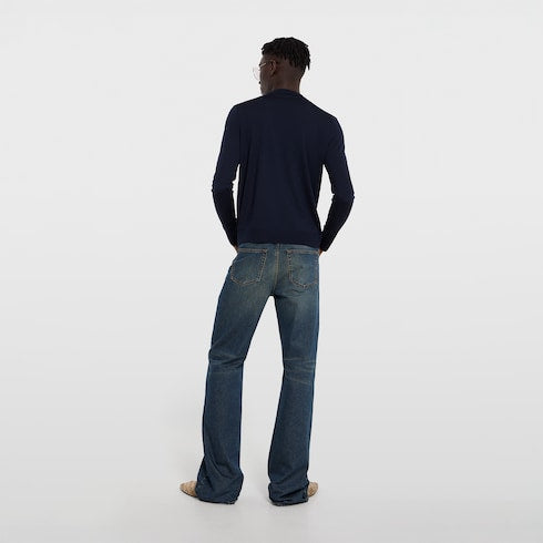 Knit wool sweater with embroidery - dark blue