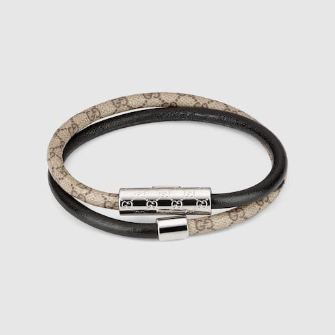Double bracelet with GG detail - black leather