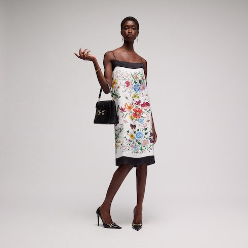 Printed silk twill dress - multicolor