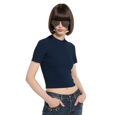 GG fine fabric jacquard top - navy