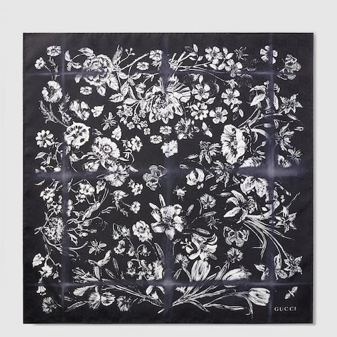 Cotton silk jacquard pocket square - black and white