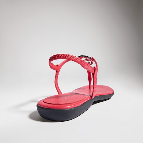 Women's python thong sandal with Interlocking G - red