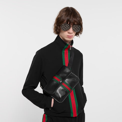 Web Trademark small belt bag - black leather