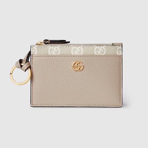Bi-color GG Marmont zip key pouch - beige leather, GG Supreme