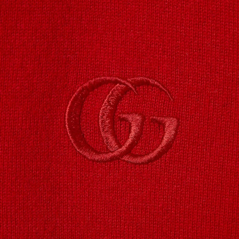 Knit wool polo shirt with embroidery - red