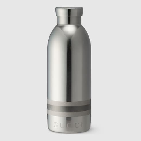 Steel bottle with fabric holder - silver, beige and brown