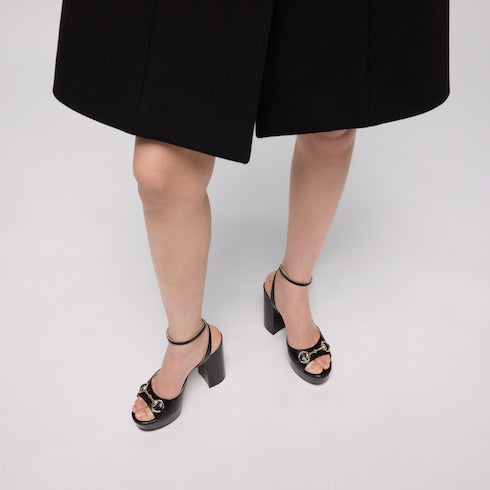 Women's Horsebit platform sandal - black leather