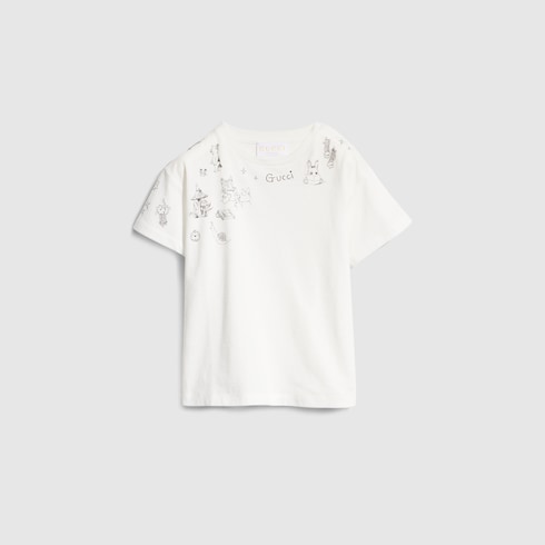 Baby cotton T-shirt with print - white