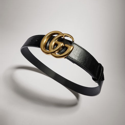 GG Marmont belt with shiny buckle - black leather