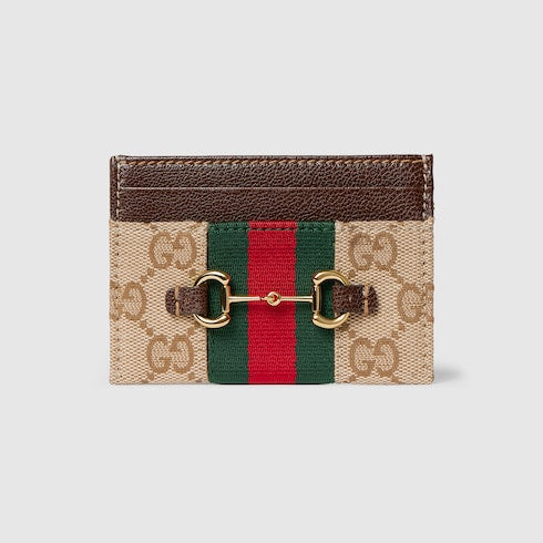 Gucci Horsebit Web card case - sand and brown GG canvas
