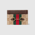 Gucci Horsebit Web card case - sand and brown GG canvas