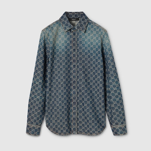 GG cotton denim jacquard shirt - blue