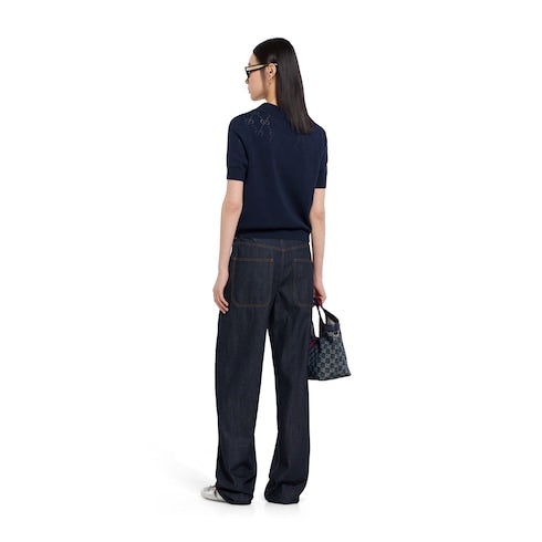 GG pointelle cotton silk polo shirt - blue