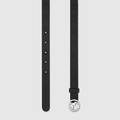 Thin belt with Interlocking G buckle - black GG canvas