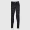 Washed cotton denim skinny pants - black