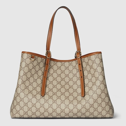 GG Emblem large tote bag - beige and brown GG fabric