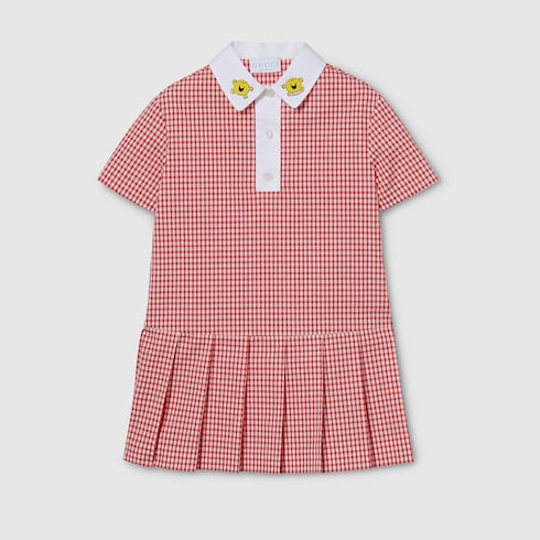Children's gingham cotton dress - red and white