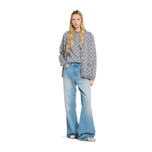 Reversible GG fine wool jacquard top - light pink and grey