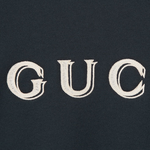 Cotton jersey sweatshirt with embroidery - dark blue