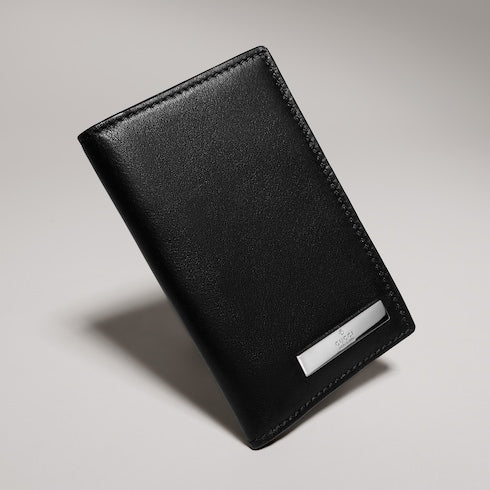 Card case with metal tag - black leather