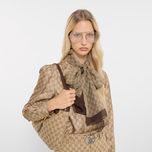 Printed silk chiffon stole - brown and light brown