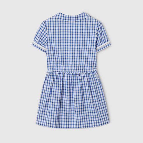 Children's gingham cotton dress - light blue and white