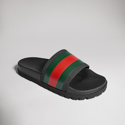 Black Rubber Web Slide Sandal