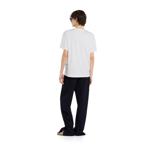 Cotton jersey leisure pants with embroidery - dark blue