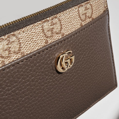 Bi-color GG Marmont zip key pouch - dark taupe leather