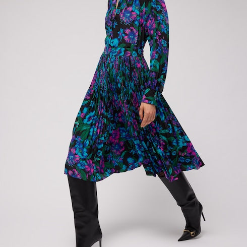 Printed silk crêpe de chine midi skirt - multicolor