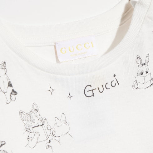 Baby cotton T-shirt with print - white