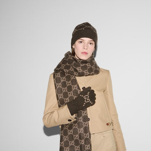 GG cashmere gloves - brown and beige