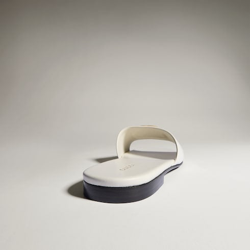 Women's slide sandal with Double G - white leather