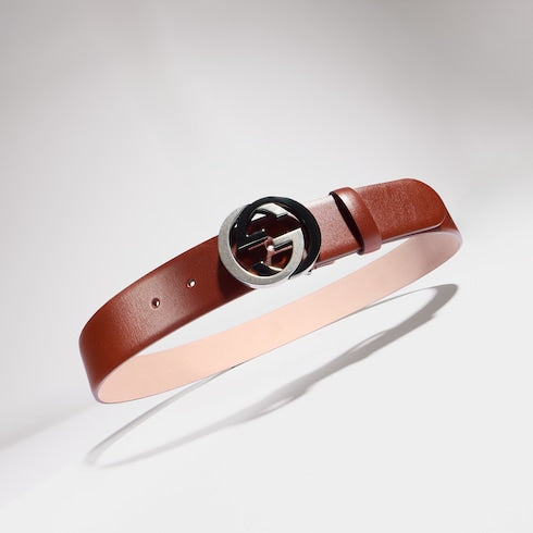 Wide belt with Interlocking G buckle - russet leather