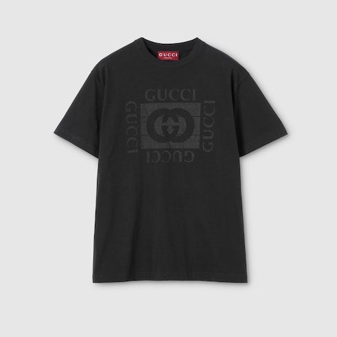 Cotton jersey T-shirt with print - black