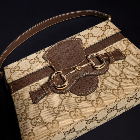 Horsebit Duomo small top handle bag - sand and brown GG canvas