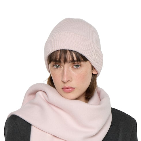 Cashmere hat with patch - light pink