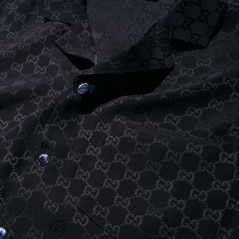 GG silk jacquard bowling shirt - dark blue
