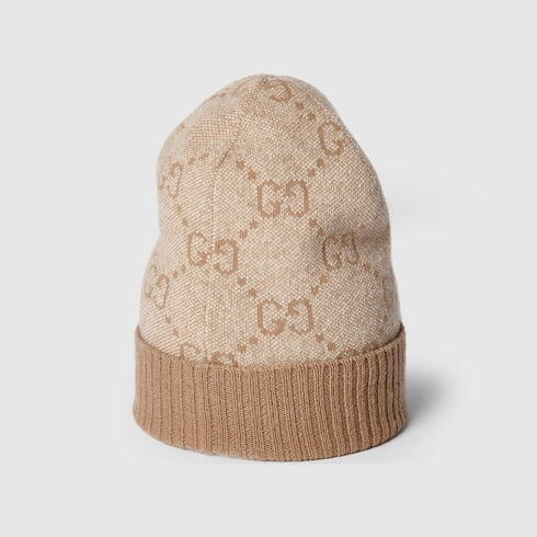 GG cashmere lamé hat - white and beige
